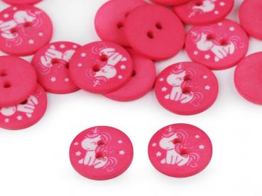 Kinderknopf 2-Loch Kunststoff mit Einhorn Ø 15,4mm Pink